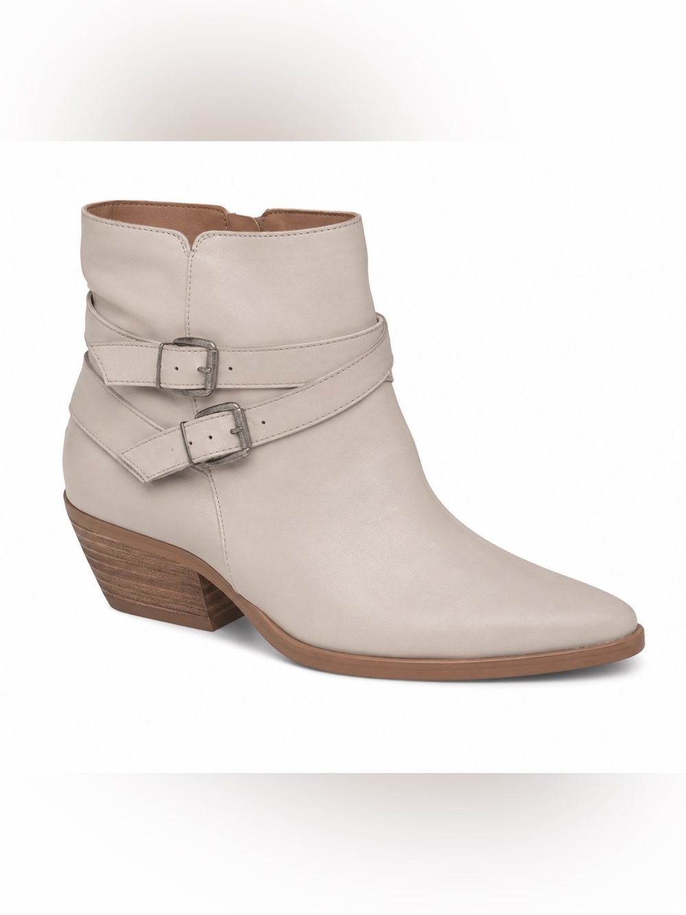 Dolce Vita Ramone Leather Western Ankle Boots Cream Size 8 Pointed Toe